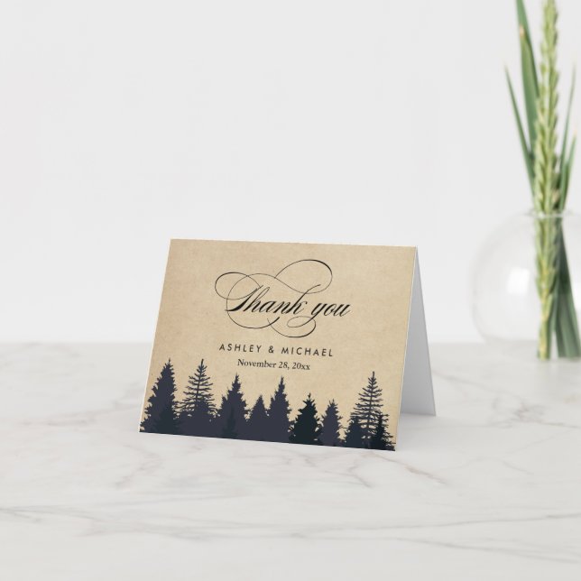 Vinter Tallträds Skog Skrift Kraft Tack Kort (Framsida)