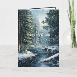 Vinter Tallträds Skog Snö Flod Kort