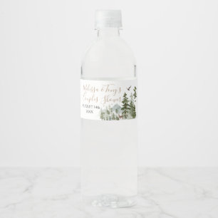 Vinter Tallträdsäventyr Väntar Par Babyshower Vattenflaska Etikett