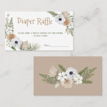 Vinter Taupe Blommig Blöja Lotteri Baby Shower Spe