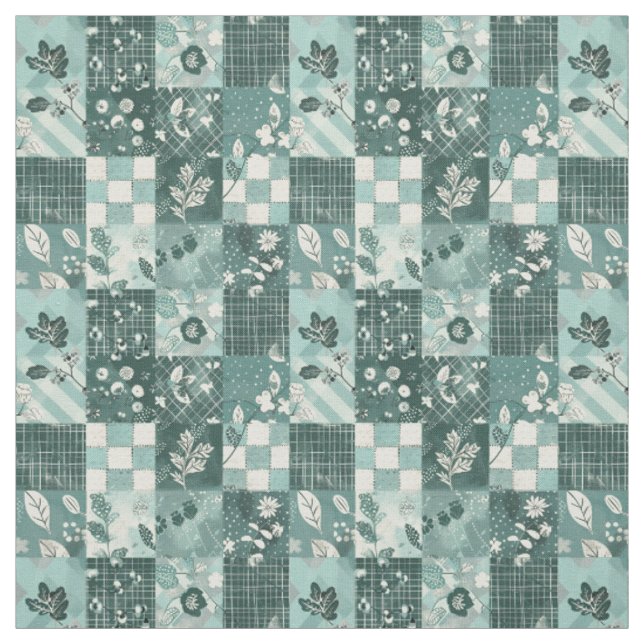 Vinter Tealblå Lappteknik Vintage Quilt Tyg (Provkarta)