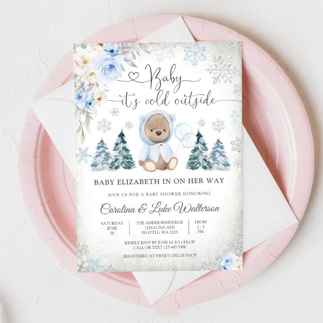 Vinter Teddybjörn Baby Shower Inbjudan (Skapare uppladdad)