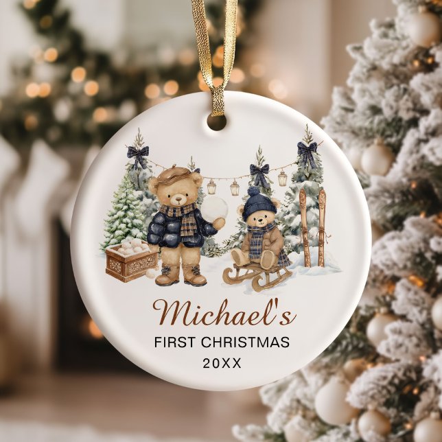 Vinter Teddybjörn Babys Första Jul Julgransprydnad Keramik (Skapare uppladdad)