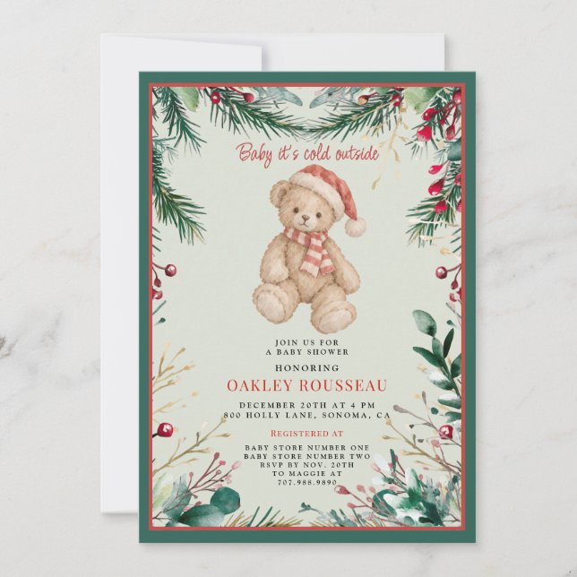 Vinter Teddybjörn Babyshower Inbjudningar (Framsida)