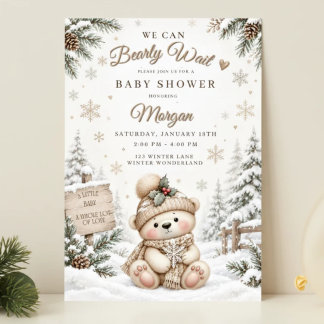 Vinter Teddybjörn Bebis Shower Inbjudan Neutral