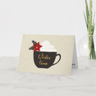 Vinter Time för julstjärna för vintagekaffekopp Helgkort