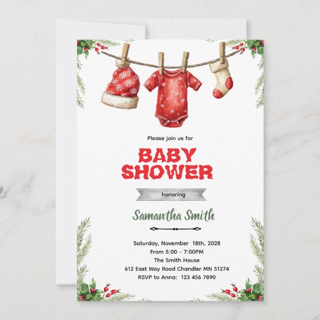 Vinter tomte baby shower inbjudan (Framsida)