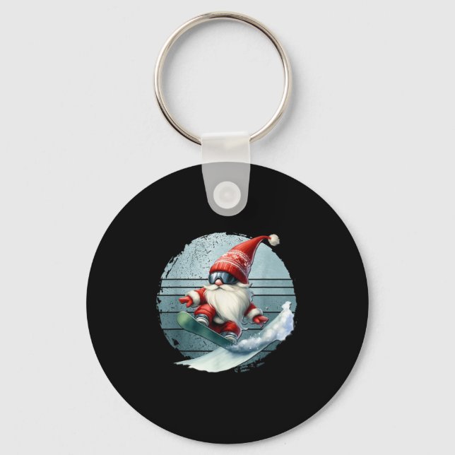 Vinter Tomte Jultomte Med Skidbrillor Retro Snö Nyckelring (Framsida)