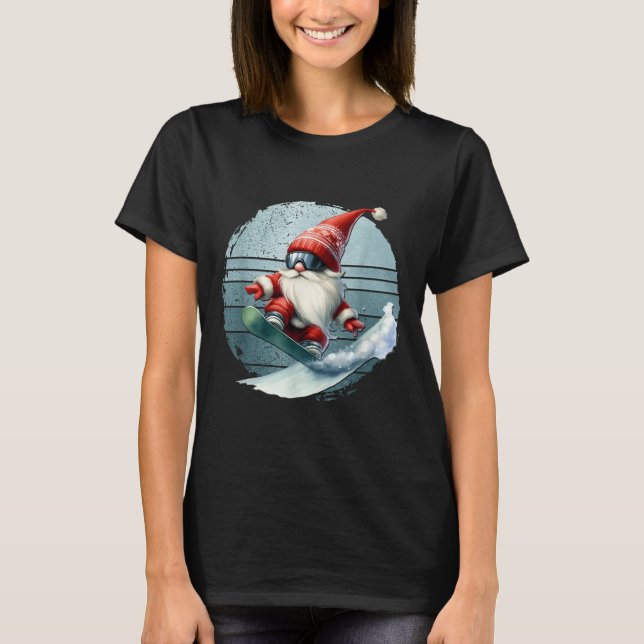 Vinter Tomte Jultomte Med Skidbrillor Retro Snowbo T Shirt (Framsida)