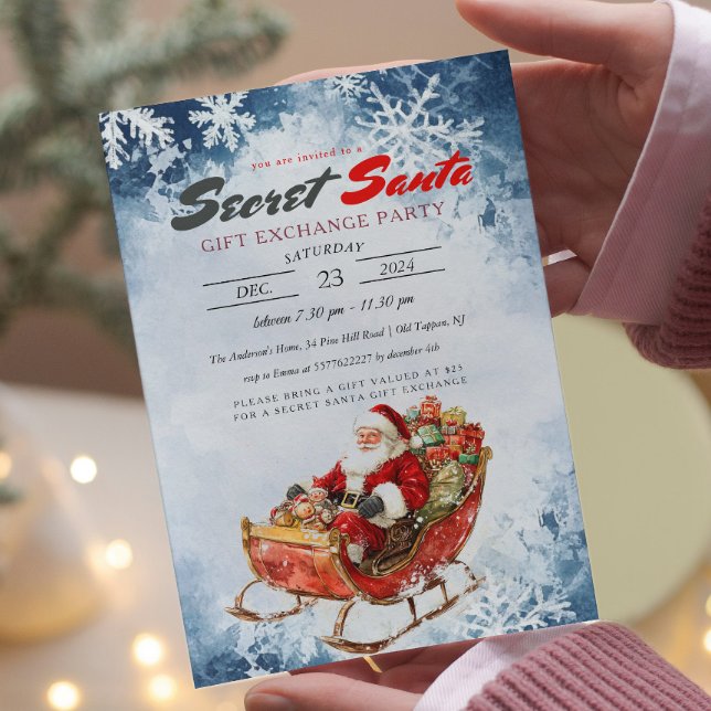 Vinter Tomte Slädge Hemliga Tomte Julfest Inbjudningar (Skapare uppladdad)