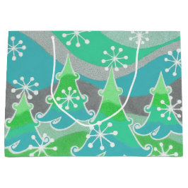 Vinter-Träd-Grönt-presentväska stor
