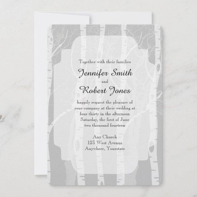 Vinter Träd i Grått Bröllopsinbjudan Inbjudningar (Framsida)