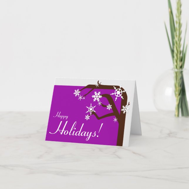 Vinter-Träd-Lila-kort för snöflake-Helgdag Helgkort (Framsida)