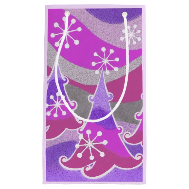 Vinter-Träd-Lila-presentväska liten (Framsidan)