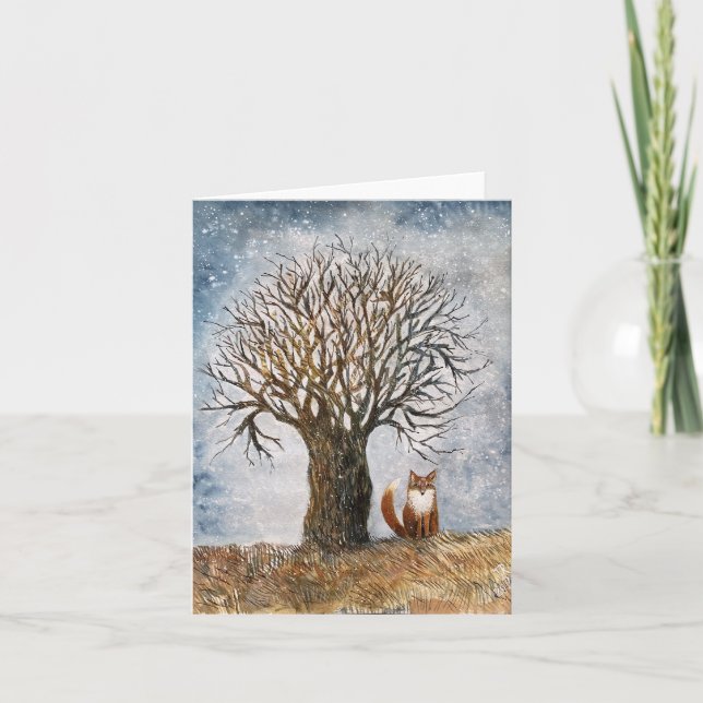 Vinter träd och räv kort (Framsida)