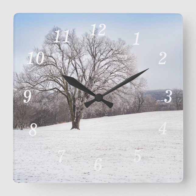 Vinter Träd-väggklocka Fyrkantig Klocka (Framsida)