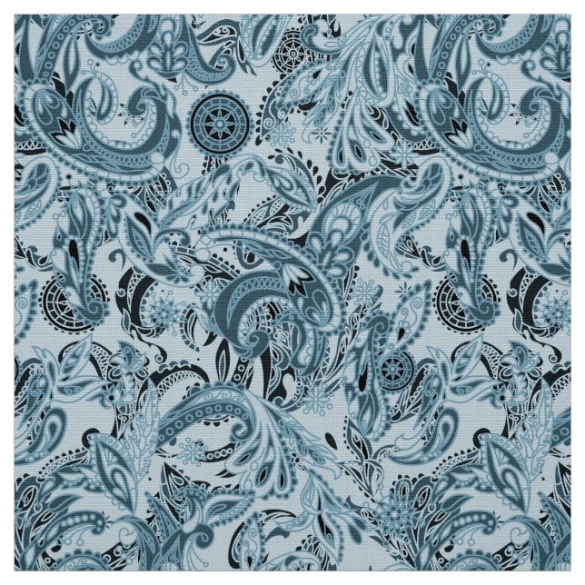 Vinter traditionell paisley blommigt blue mönster  tyg (Provkarta)