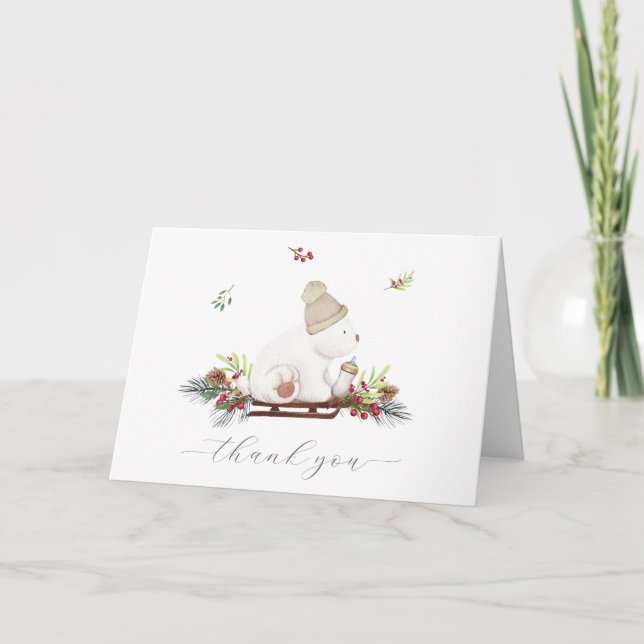 Vinter Träslejd Isbjörn Baby Shower Tack Kort (Framsida)