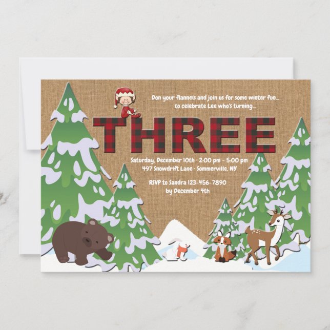 Vinter tre Födelsedagsfest inbjudan (Framsida)