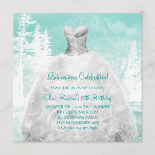 Vinter Turkos Blå Snöflingor Quinceanera Inbjudningar