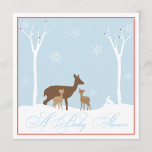 Vinter Tvilling Flickor Hjortar Baby Shower Inbjud Inbjudningar