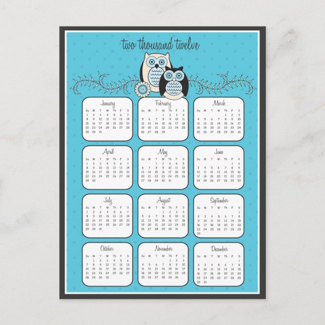 Vinter Uggla 2012 - kalendervykort Vykort (Framsida)