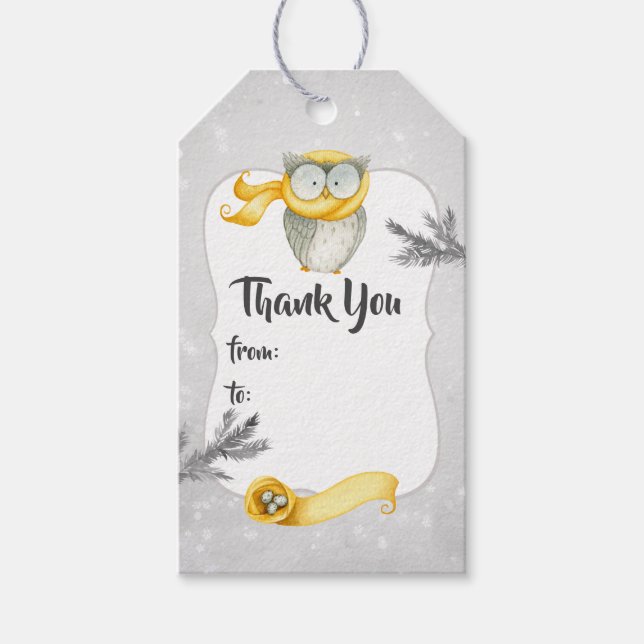 Vinter-Uggla-julskuva för babykläder Presentetikett (Framsidan)