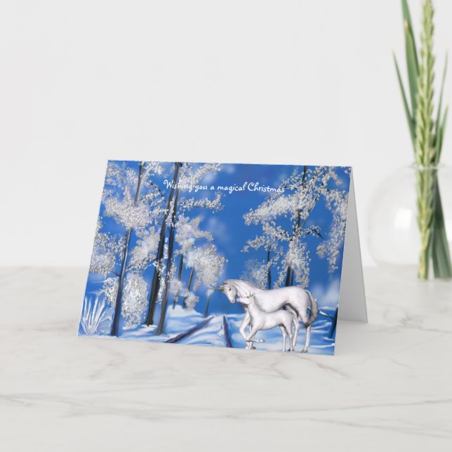 Vinter Unicorns jul Helgkort (Framsida)