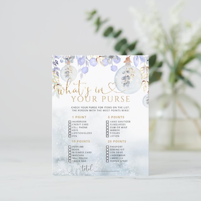 Vinter Vad är din handväska baby shower spel (Stående Fram)