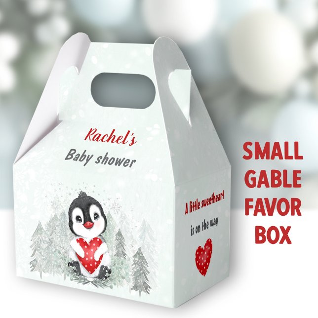 Vinter-Valentineser Penguin Boy Baby Shower Presentaskar (Penguin Boy Small Gable Favor Boxes - You can choose from 3 sizes of these gable favor boxes )