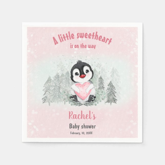 Vinter-Valentineser Penguin Girl Baby Shower Pappersservett (Framsidan)