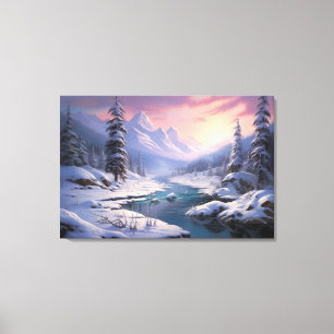 Vinter Valley Tranquilitet: Snöbergen Canvastryck