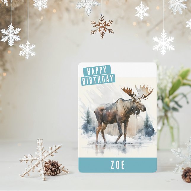Vinter vibes Moose Birthday Card Julkort (Skapare uppladdad)