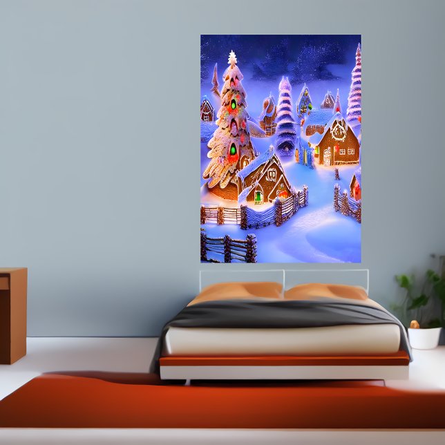 Vinter vid byn Gingerbröd | AI Art Poster (Skapare uppladdad)
