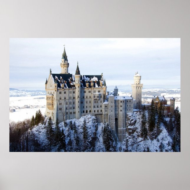 Vinter vid Neuschwanstein Castle, Tyskland Bayern Poster (Framsidan)