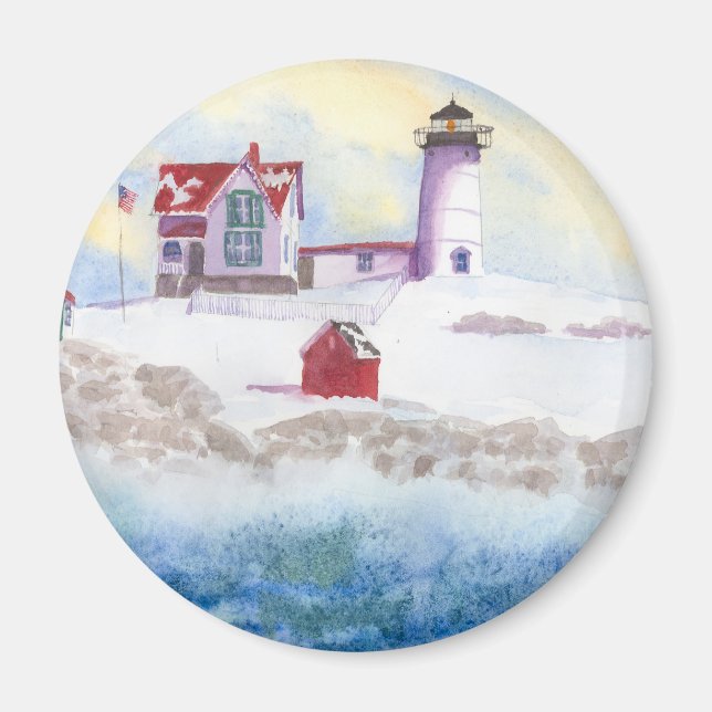Vinter vid Nubble LIghthouse i Maine Magnet (Framsidan)