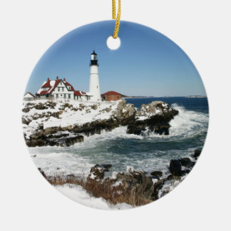 Vinter vid Portland Head Light Julgransprydnad Keramik