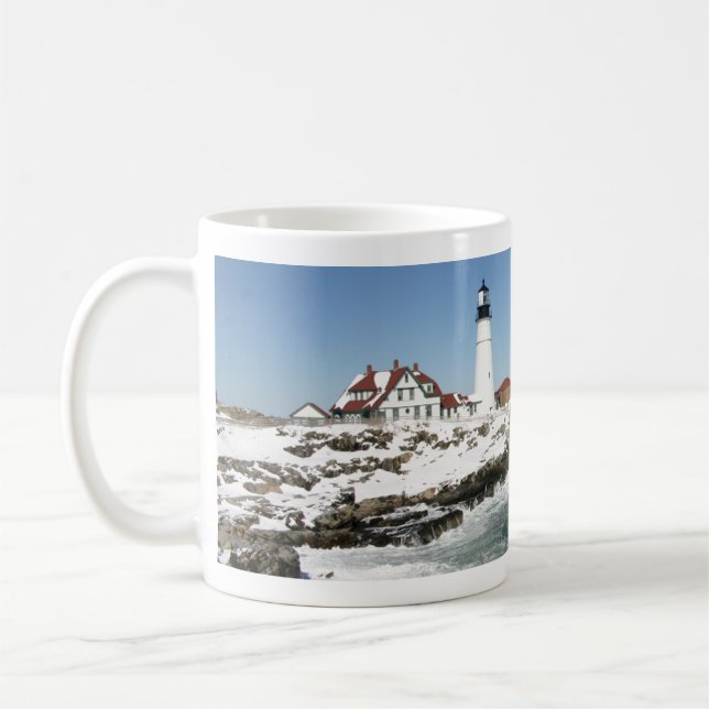 Vinter vid Portland Head Light Kaffemugg (Vänster)