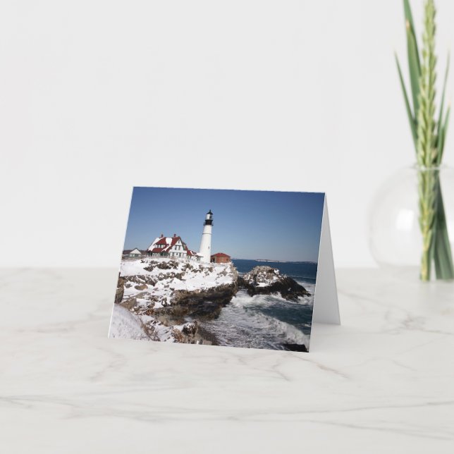 Vinter vid Portland Head Light Kort (Framsida)