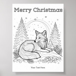 Vinter Vilda Djur Röd Räv Jul Färgläggning Poster