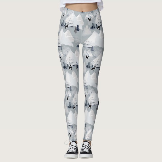 Vinter Vildmark Berg Skog Vilda Djur Leggings (Framsida)