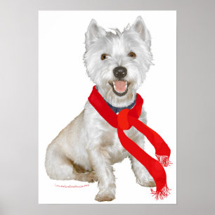 Vinter Westie i en röd halsduk Poster