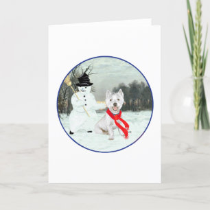 Vinter Westie med snöman Helgkort