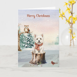 Vinter Westie med uggla julkort Kort