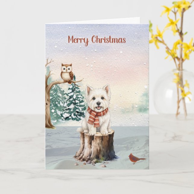 Vinter Westie med uggla julkort Kort (Gul blomma)