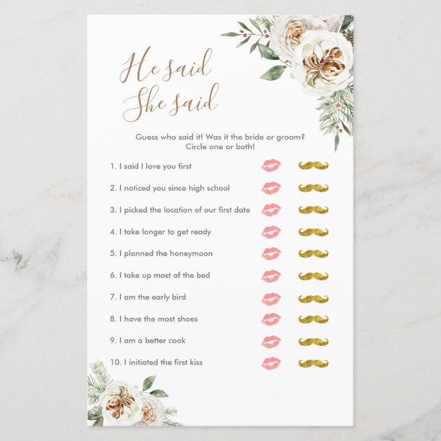 Vinter White Blommigt sa att hon sa Games Card (Framsida)