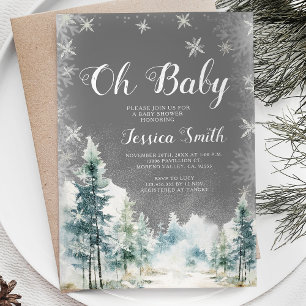 Vinter White Snö Gräs Träd Oh Baby Shower Inbjudningar