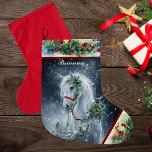 Vinter White Stallion jul Horse Stocking Stor Julstrumpa