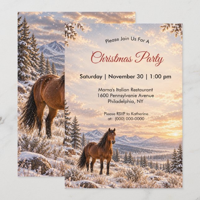 Vinter Wild Horse Julfest Inbjudningar (Fram/baksida)