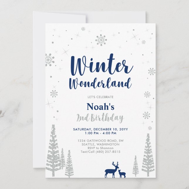 Vinter Wonderland 2nd Boy Birthday-inbjudan Inbjudningar (Framsida)